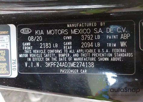2021 Kia Forte Lxs z USA, uszkodzony, nr VIN 3KPF24AD1ME274138